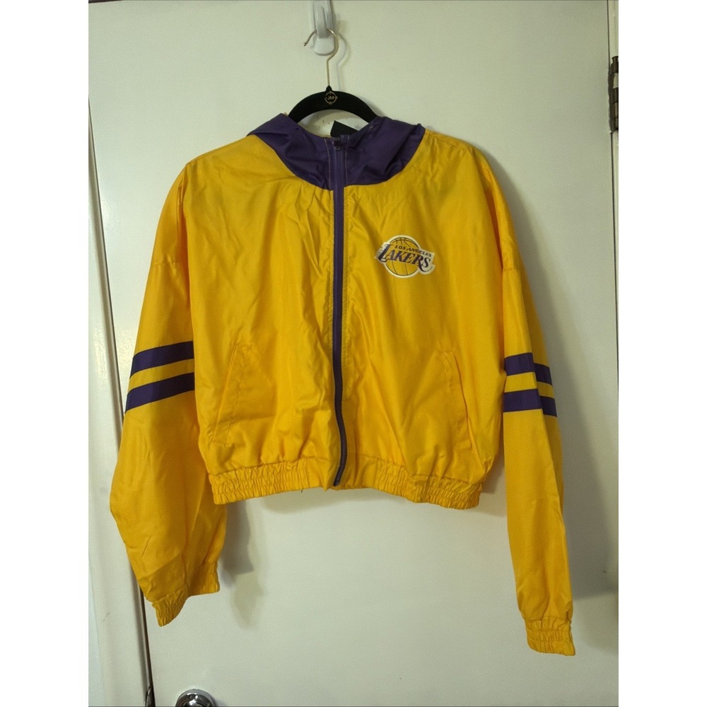 NBA Los Angeles Lakers Full Zip Windbreaker Jacket Youth Sz Medium Yellow Purple - Picture 2 of 7
